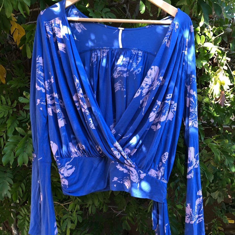 Free People Fiona Bell-sleeve faux wrap shirt